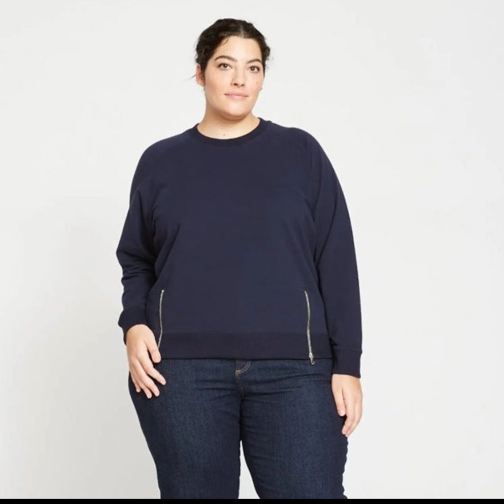 Universal Standard Riley Raglan Zip Pullover XS (M/L) Navy Blue